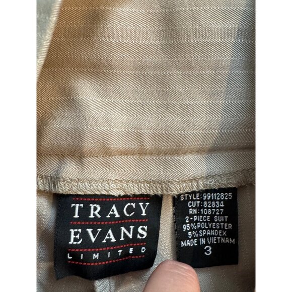 Vintage Y2K Tracy Evans Beige Pinstripe Flared Pants Womens Size 3 - Picture 2 of 3